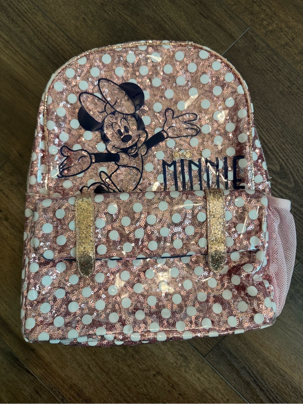 Disney Parks Pink rose gold Minnie Mouse sequined backpack